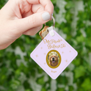 My Heart Belongs To Custom Dog Photo & Name Keychain