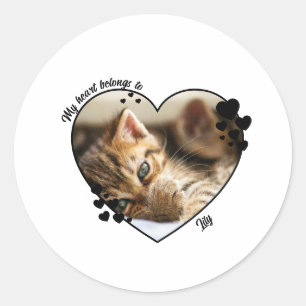 My heart belongs to customized cat T-Shirt Classic Round Sticker