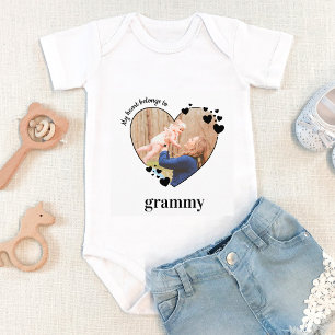 My Heart Belongs To Grammy Personalize Baby Photo  Bodysuit