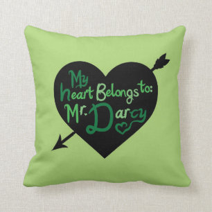 My Heart Belongs to Mr Darcy heart arrow pillow