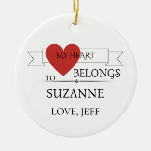 My Heart Belongs To Names Red Heart Valentine Ceramic Ornament