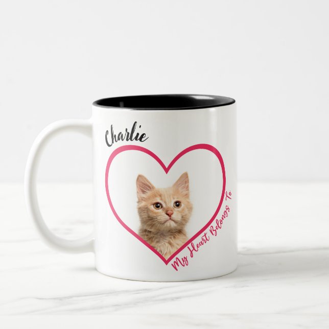 My Heart Belongs To Personalized Cat Photo & Name Two-Tone Coffee Mug (Left)