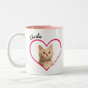 My Heart Belongs To Personalized Cat Photo & Name Two-Tone Coffee Mug
