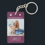 My Heart Belongs To Personalized Dog 2 Photos Keychain<br><div class="desc">Carry your pet with you everywhere you go with this custom pet photo keychain ! A must have for every dog lover, dog mom and dog dad ! Quote: My Heart Belongs To ... Personalize wth your dog's favourite photos and name. COPYRIGHT © 2020 Judy Burrows, Black Dog Art -...</div>