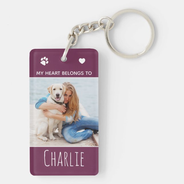 My Heart Belongs To Personalized Dog 2 Photos Keychain (Back)