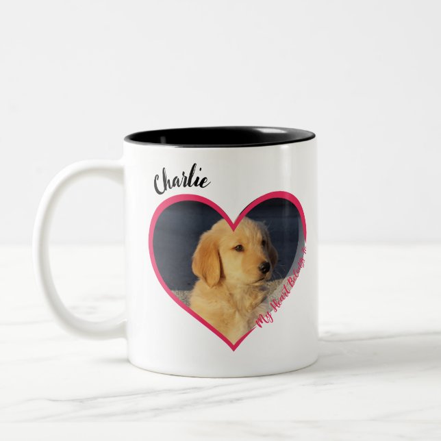 My Heart Belongs To Personalized Dog Photo & Name Two-Tone Coffee Mug (Left)