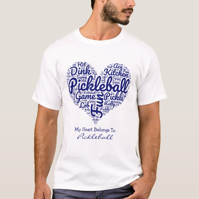 My Heart Belongs To Pickleball Word Art Text  T-Shirt (Front)