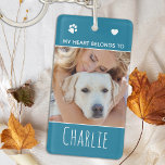 My Heart Belongs To Teal Photo Dog Mom Keychain<br><div class="desc">Carry your pet with you everywhere you go with this custom pet photo keychain ! A must have for every dog lover, dog mom and dog dad ! Quote: My Heart Belongs To ... Personalize wth your dog's favourite photos and name. COPYRIGHT © 2020 Judy Burrows, Black Dog Art -...</div>