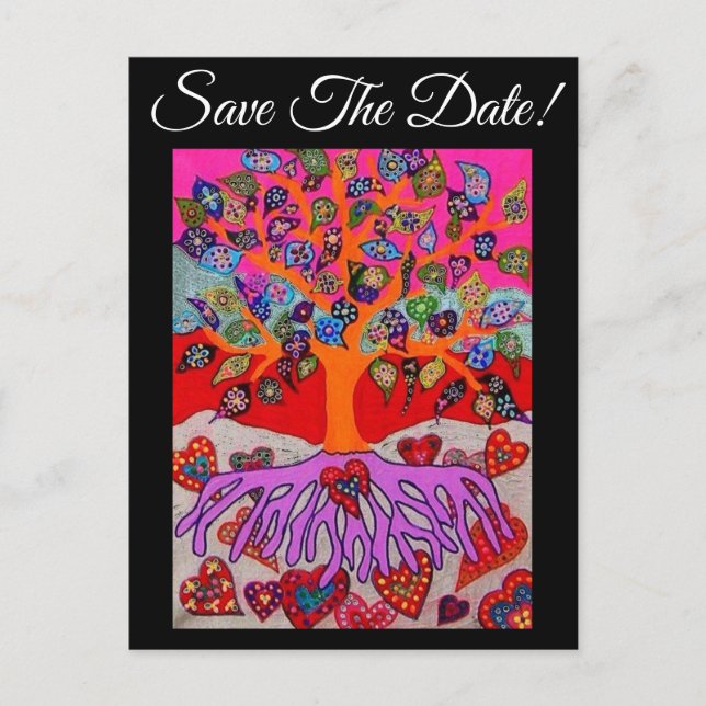 My Heart Flower for You Tree of Life Save The Date Postcard (Front)