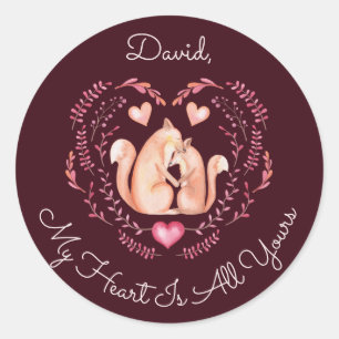My Heart Is All Yours Cute Fox Valentines Day Classic Round Sticker