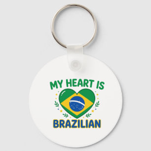 My Heart Is Brazilian Cute Patriotic Design Keychain