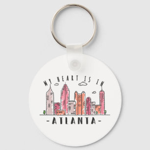 My Heart is In ATLANTA Love USA -Handdrawn Skyline Keychain