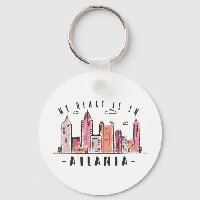 My Heart is In ATLANTA Love USA -Handdrawn Skyline Keychain (Front)
