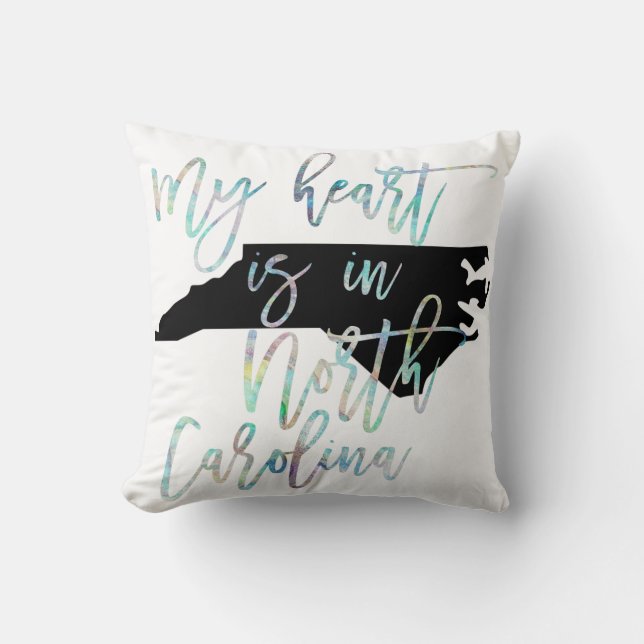 My Heart is in North Carolina state NC Iridescent Throw Pillow (Front)