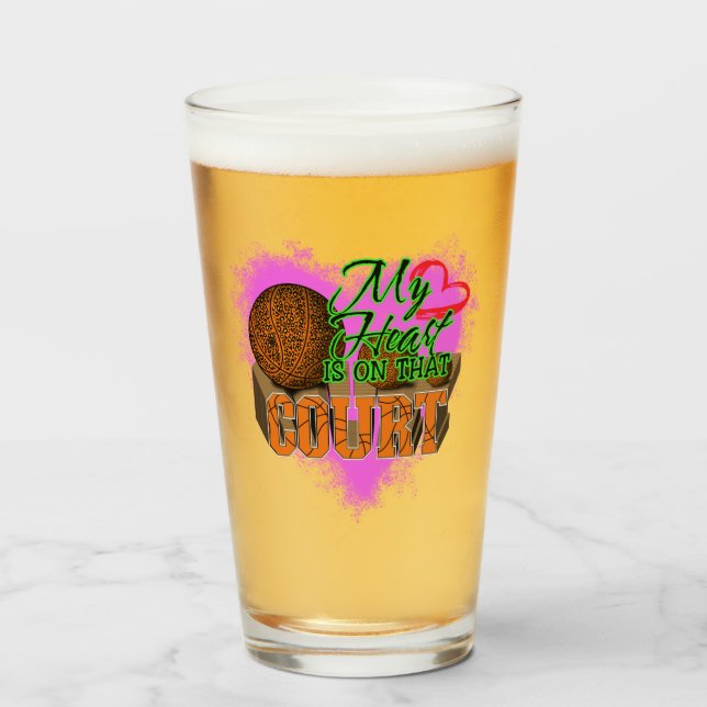 My Heart Is On That Court Basketball, Basketball Glass (Front Filled)