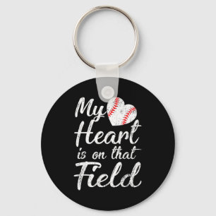 My heart is on that field baseball softball mom My Keychain