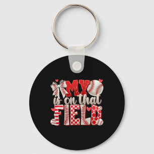 My Heart Is On That Field Coquette Bow Bysebyll Mo Keychain