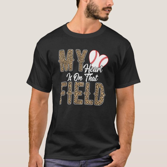 My Heart Is On That Field Softball Proud Mom Leopa T-Shirt (Front)