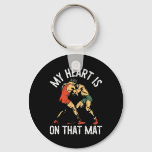 My Heart Is On That Mat Wrestling Mom Keychain