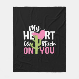 My Heart Is Stuck On You Cactus Heartfelt Design  Fleece Blanket