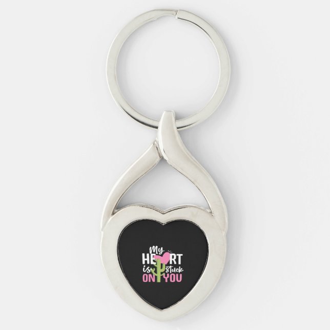 My Heart Is Stuck On You Cactus Heartfelt Design  Keychain (Front)