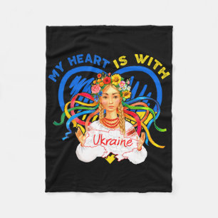 My Heart Is With Ukraine Pray For Ukraine Woman Tr Fleece Blanket