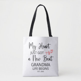 My Heart Just Got a New Beat– New Grandma Gift Tote Bag