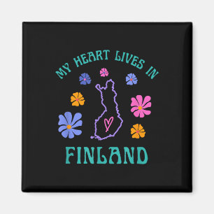 My Heart Lives In Finland Retro Groovy Travel And Magnet