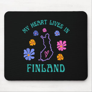 My Heart Lives In Finland Retro Groovy Travel And Mouse Pad