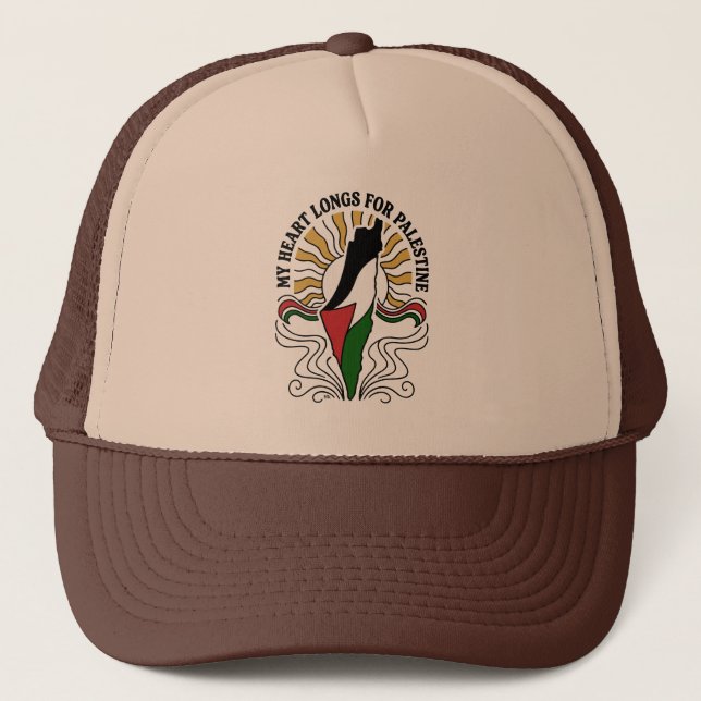 My Heart Longs For Palestine - Patriotic Map Truck Trucker Hat (Front)