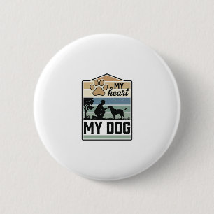My Heart My Dog Vintage Engraving Dog Lover Design 2 Inch Round Button