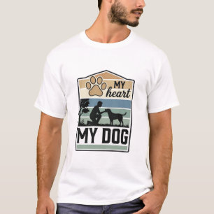 My Heart My Dog Vintage Engraving Dog Lover Design T-Shirt
