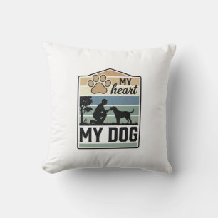 My Heart My Dog Vintage Engraving Dog Lover Design Throw Pillow