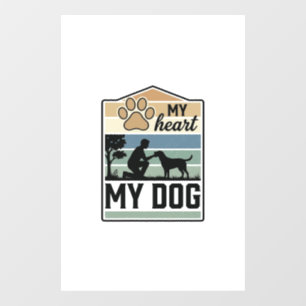 My Heart My Dog Vintage Engraving Dog Lover Design Window Cling