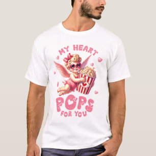 My Heart Pops for You" Cute Popcorn Design T-Shirt