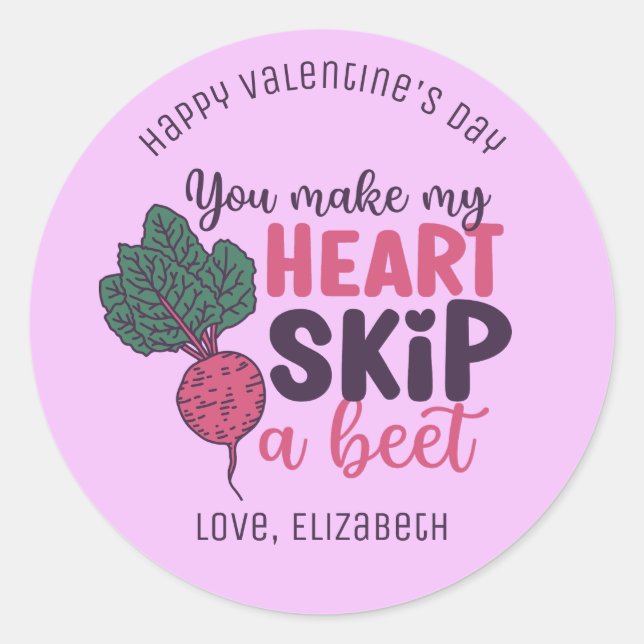 My Heart Skip A Beet Funny Cute Valentine's Day Classic Round Sticker (Front)