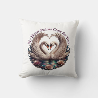 My Heart Swims Only for You Swan Heart T-Shirt Throw Pillow