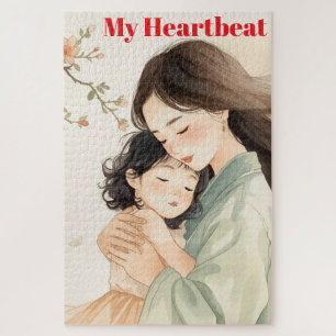 "My Heartbeat" Mother and Child Watercolor Jigsaw  Puzzle