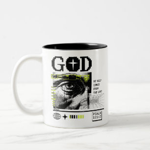 My help comes from the Lord Psalm 121:2 retrowave Two-Tone Coffee Mug