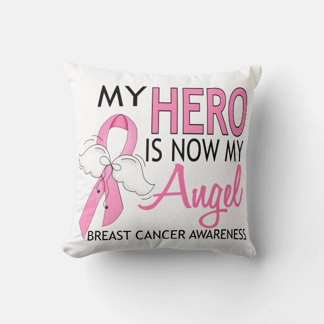 My Here Is Now My Angel Breast Cancer Throw Pillow (Front)