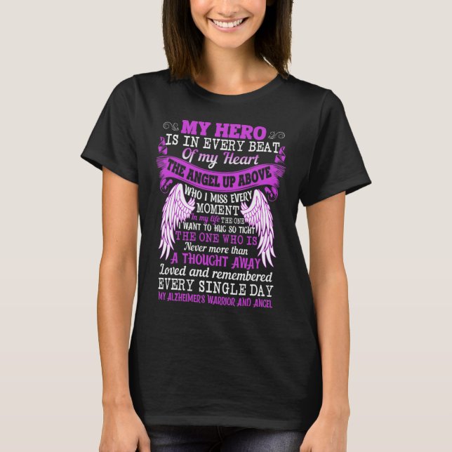 My Hero Is Heart Angel Thought Alzheimer's Warrior T-Shirt (Front)
