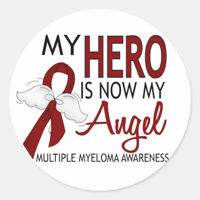 My Hero Is My Angel Multiple Myeloma Classic Round Sticker (Front)