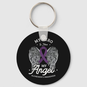My hero is now my angel alzheimer's awareness Alzh Keychain