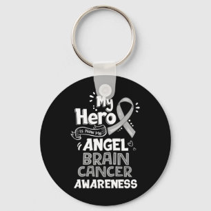 My Hero Is Now My Angel Brain Cancer Awareness Gre Keychain