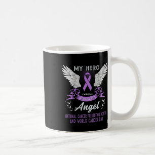My Hero Is Now My Angel World Cancer Day Lavender Coffee Mug