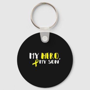 My Hero My Son - Gold Ribbon Childhood Cancer Awar Keychain