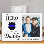 My Hero Wears A Badge Daddy Fathers Day Photo Plaque<br><div class="desc">"My Hero wears a badge and I call him Daddy."! Surprise your favourite police officer and dad with this super sweet personalized police dad photo plaque this fathers day. Personalize with your favourite photo, message and name. This police fathers day plaque will be a favourite of all police officers, police...</div>
