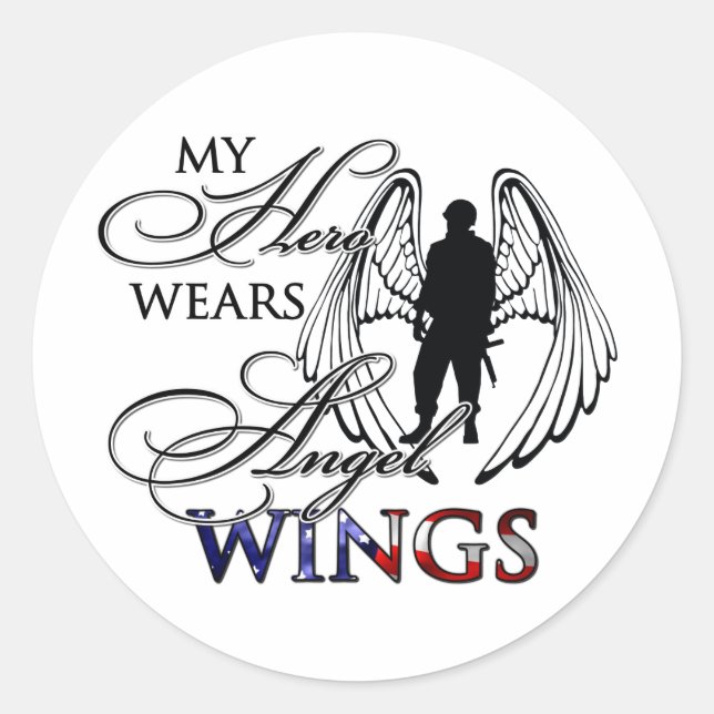 My Hero Wears Angel Wings Classic Round Sticker (Front)