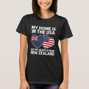 My Home USA My Heart New Zealand Kiwi American Pri T-Shirt