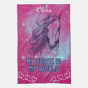 My Horse Is My World Magenta Kitchen Towel